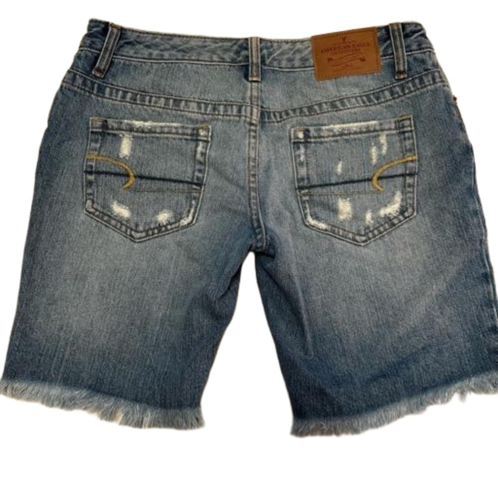 American Eagle Blue Jean Shorts Size 4 Distressed Pockets Zip Front NWT - Picture 15 of 16